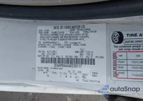 2010 Ford Fusion Se из США, поврежденный, VIN 3FAHP0HA4AR250117